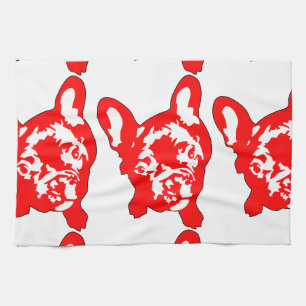 Paño De Cocina Bulldog Francés lindo Rojo Blanco