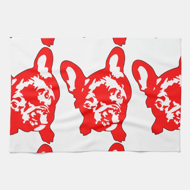 Paño De Cocina Bulldog Francés lindo Rojo Blanco (Horizontal)