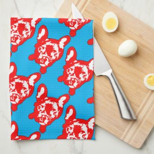 Paño De Cocina Bulldog Francés lindo Rojo Blanco