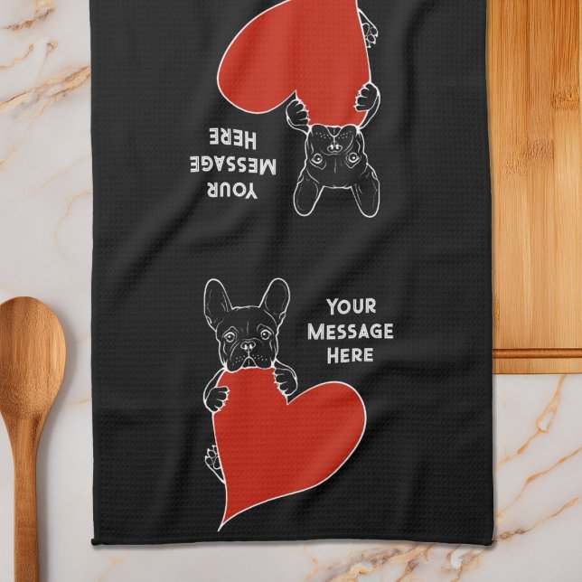 Paño De Cocina Bulldog francés negro personalizado con corazón ro (Subido por el creador)