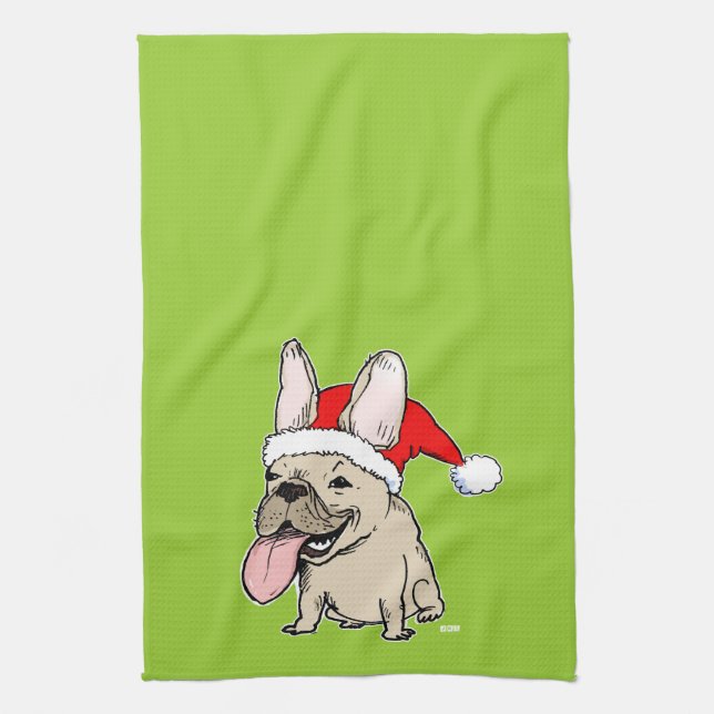 Paño De Cocina Bulldog francés Papá Noel - día de fiesta lindo (Vertical)