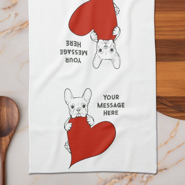 Paño De Cocina Bulldog francés personalizado con corazón rojo (Subido por el creador)