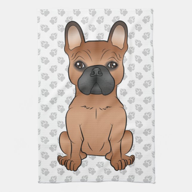 Paño De Cocina Bulldog Francés Rojo / Frenchie Perro de Dibujos A (Vertical)