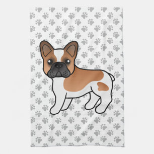 Paño De Cocina Bulldog Francés Rojo y Blanco Perro de Dibujos Ani