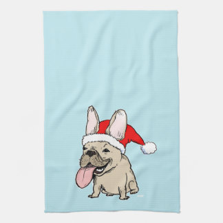 Paño De Cocina Bulldog Francés Santa Claus - Fiesta Perro Lindo