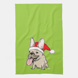 Paño De Cocina Bulldog Francés Santa Claus - Perro Lindo de Vacac