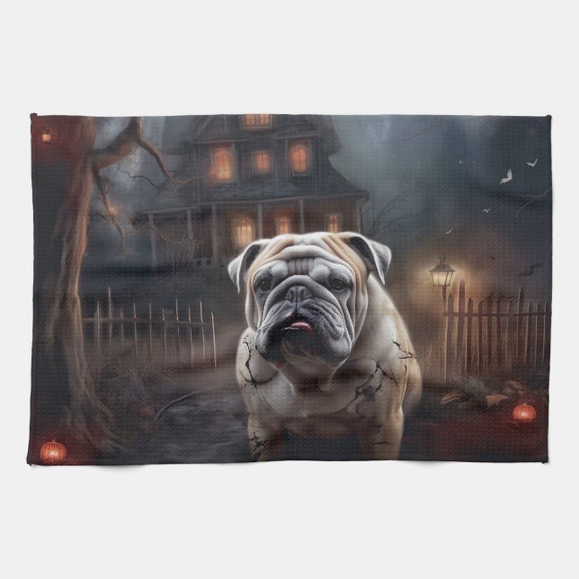 Paño De Cocina Bulldog Halloween Scary (Horizontal)