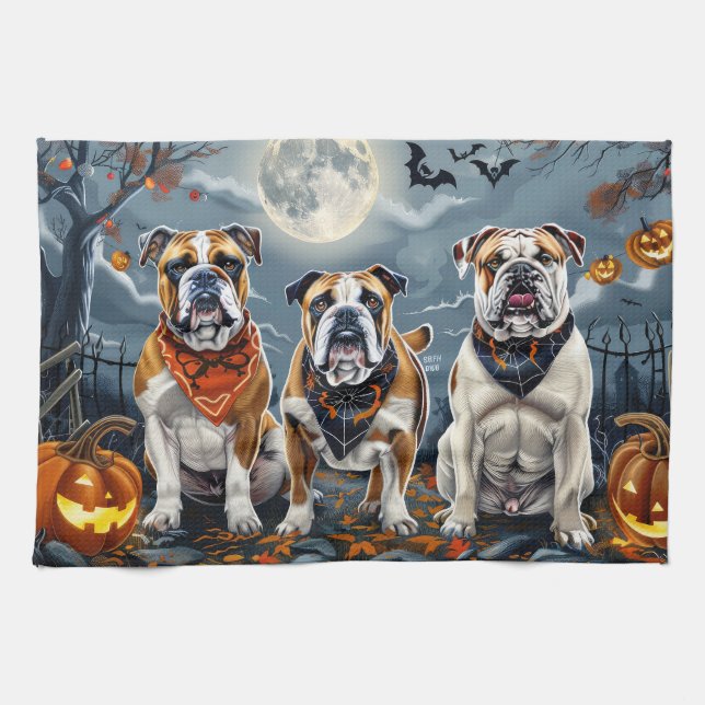 Paño De Cocina Bulldog Halloween Spooky (Horizontal)