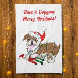 Paño De Cocina Bulldog Inglés Con Luces De Navidad Apron Largo