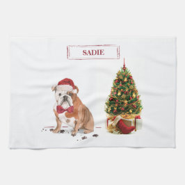 Paño De Cocina Bulldog inglés Navidades graciosos perro con árbol