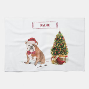 Paño De Cocina Bulldog inglés Navidades graciosos perro con árbol
