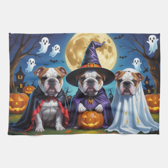 Paño De Cocina Bulldoges Calabaza Halloween Divertido (Horizontal)