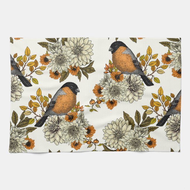 Paño De Cocina Bullfinch en florales otoñales 2 (Horizontal)