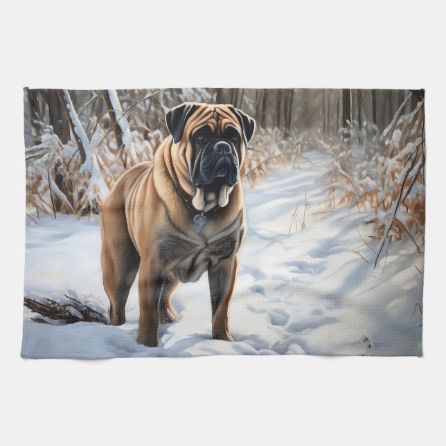 Paño De Cocina Bullmastiff deja que nieve Navidades (Horizontal)