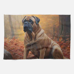 Paño De Cocina Bullmastiff en otoño las hojas caen inspiran