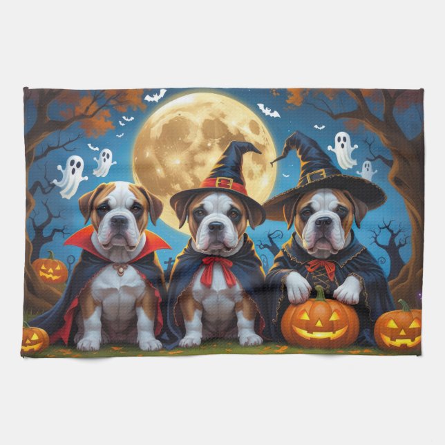 Paño De Cocina Bullmastiff Perros Calabaza Halloween Funny (Horizontal)