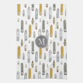 Paño De Cocina Buques náuticos Monograma sobre el río blanco con