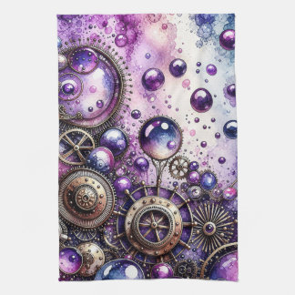 Paño De Cocina Burbujas y engranajes steampunk acuarela