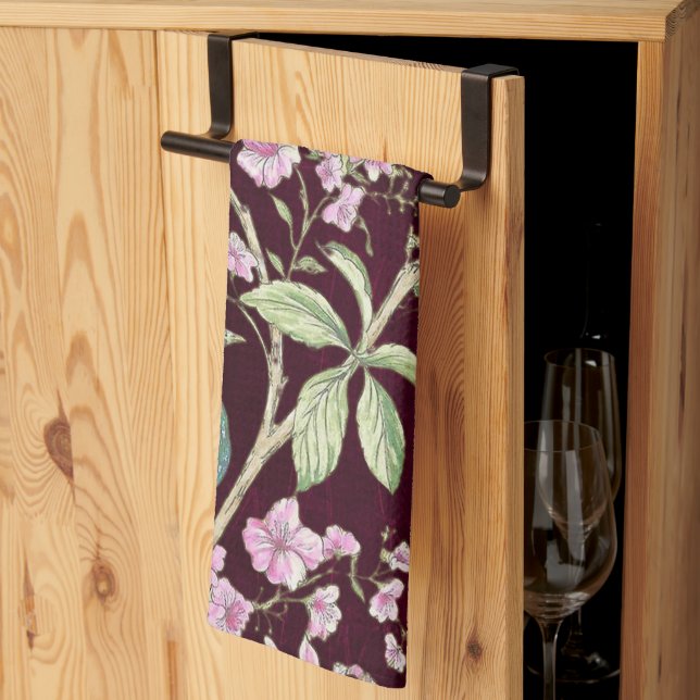 Paño De Cocina Burgundy Chinoiserie pavo floral (Pliegue de tercios)