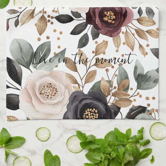 Paño De Cocina Burgundy Cream Floral Negro (Doblado)