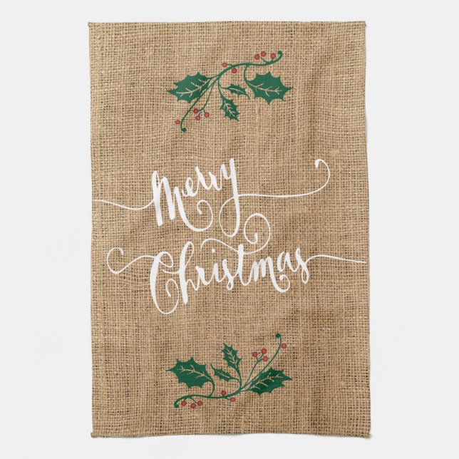 Paño De Cocina Burlap Textura Feliz Navidad (Vertical)