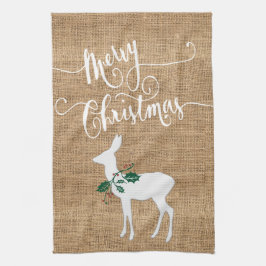 Paño De Cocina Burlap Textura Feliz Navidad con renos