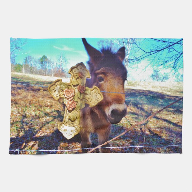 Paño De Cocina Burro con cruz Rosa (Horizontal)