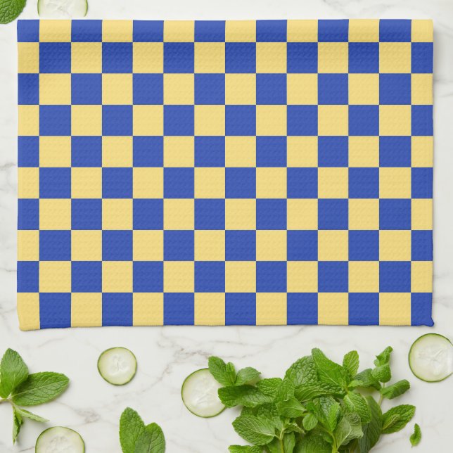 Paño De Cocina Butter yellow and blue checkered board pattern (Doblado)