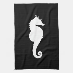Paño De Cocina Caballito de mar blanco y negro