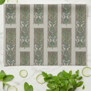 Paño De Cocina Caballitos de mar y algas, Arte Nouveau vintage