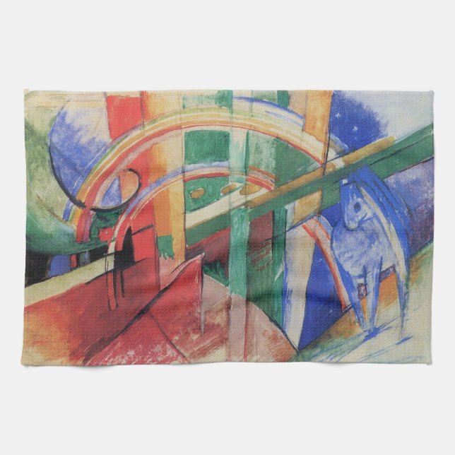 Paño De Cocina Caballo azul con arcoiris de Franz Marc (Horizontal)