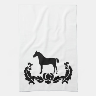Paño De Cocina Caballo Damasco blanco y negro