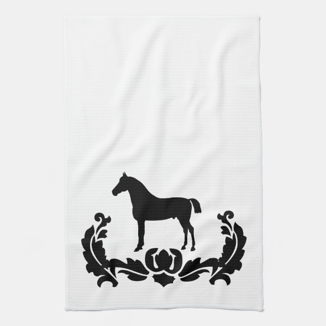 Paño De Cocina Caballo Damasco blanco y negro (Vertical)
