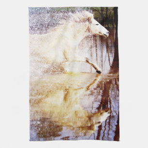 Paño De Cocina Caballo de agua blanca galopando