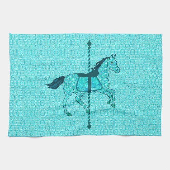 Paño De Cocina Caballo de carrusel - Turquesa y Aqua (Horizontal)