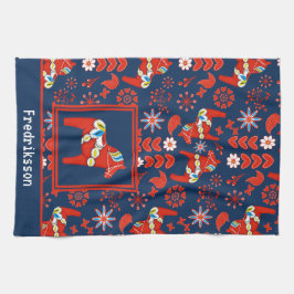 Paño De Cocina Caballo de Dala Floral Rojo de Arte Popular