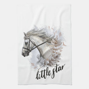 Paño De Cocina Caballo de dibujo a mano con plantas de manzana