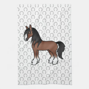 Paño De Cocina Caballo de Dibujos Animados Brown Gypsy Vanner Cly