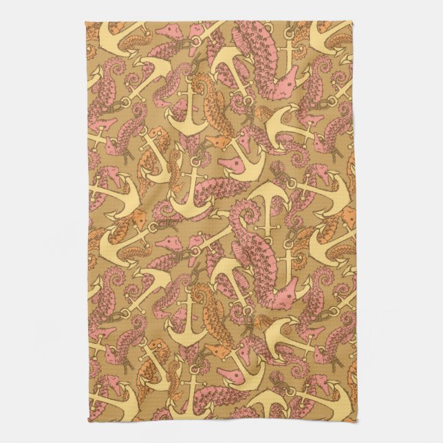 Paño De Cocina Caballo De Mar Y Patrón De Anclaje (Vertical)