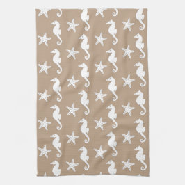 Paño De Cocina Caballo de mar y pez estrella - blanco sobre el ma