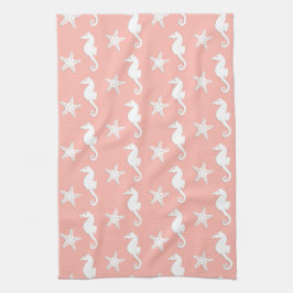 Paño De Cocina Caballo de mar y pez estrella - Rosa de coral clar
