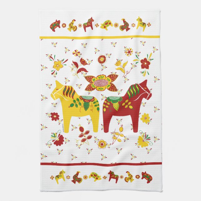 Paño De Cocina Caballo folk dala sueco l rojo y amarillo (Vertical)