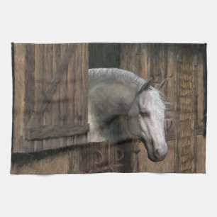 Paño De Cocina Caballo gris en la puerta estable