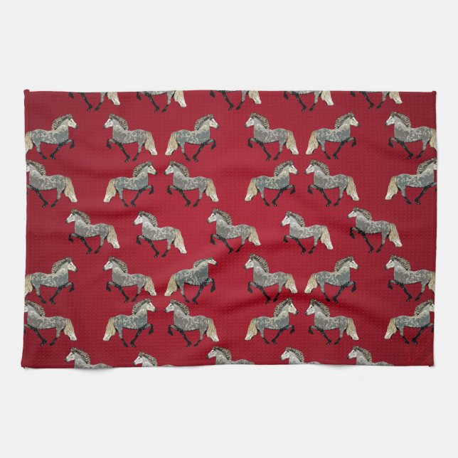 Paño De Cocina Caballo islandés astrid en rojo (Horizontal)