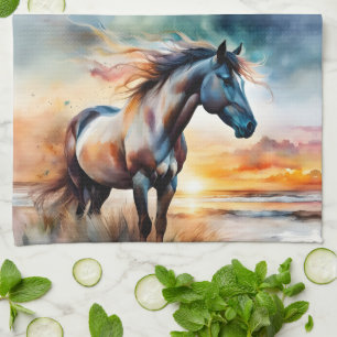 Paño De Cocina Caballo salvaje en una duna fresca al atardecer