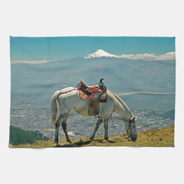 Paño De Cocina Caballo y volcán, Quito, Ecuador (Horizontal)