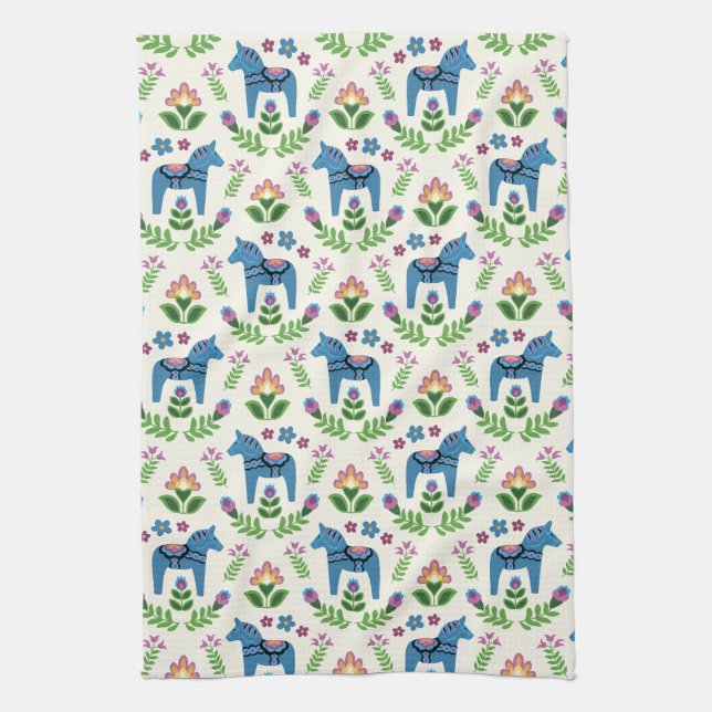 Paño De Cocina Caballos de dala azules suecos (Vertical)