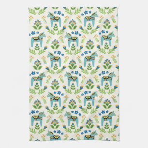 Paño De Cocina Caballos de dala suecos Verde azulados