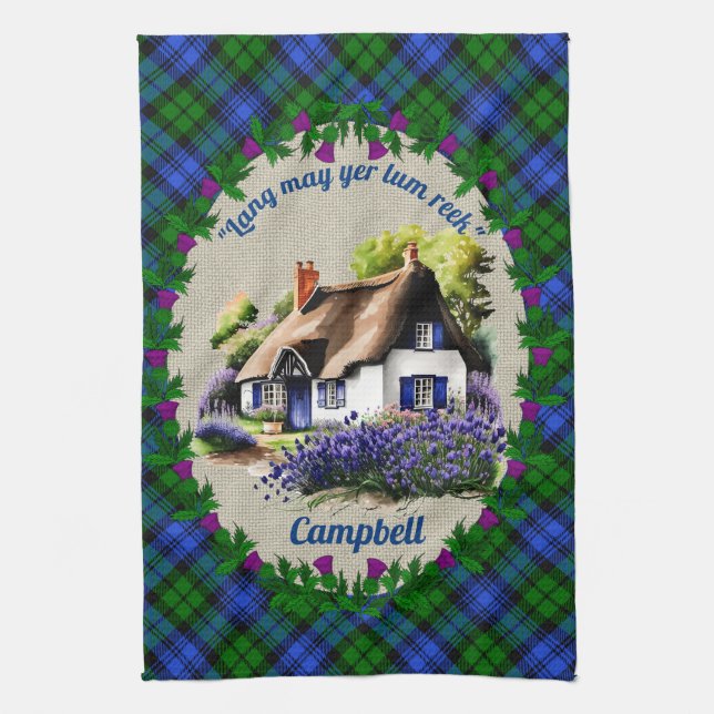 Paño De Cocina Cabaña de paja Campbell y Tartán personalizado (Vertical)