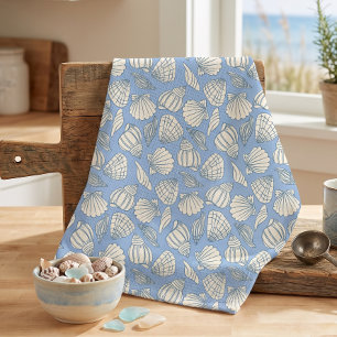 Paño De Cocina Cabaña de Playa de Conchas Marinas Azul